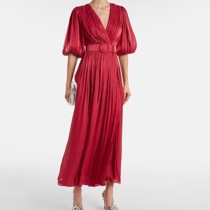 COSTARELLOS Brennie Georgette Maxi Dress in Sangria Red